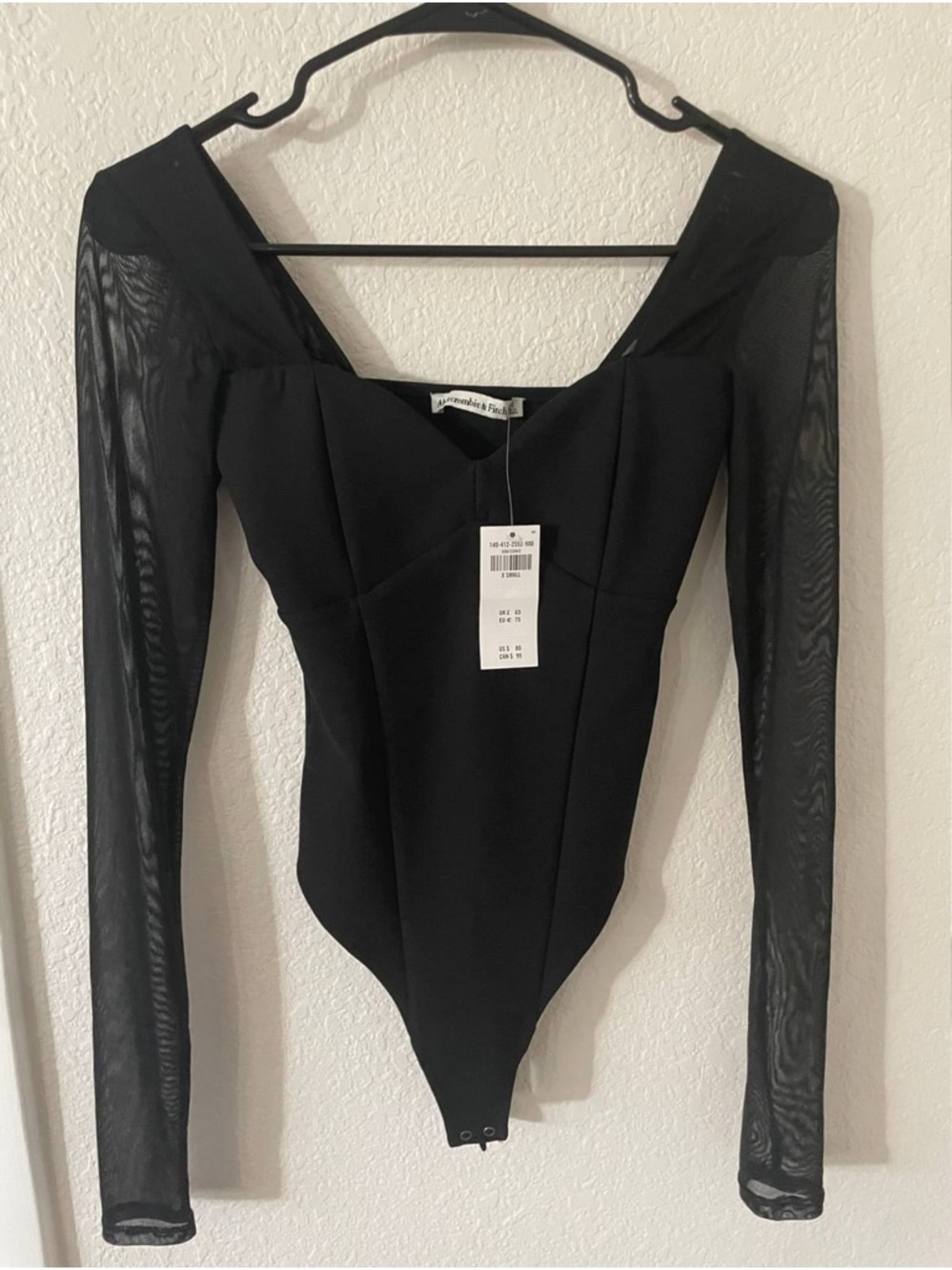 Abercrombie Black Long-Sleeve Mesh Bodysuit